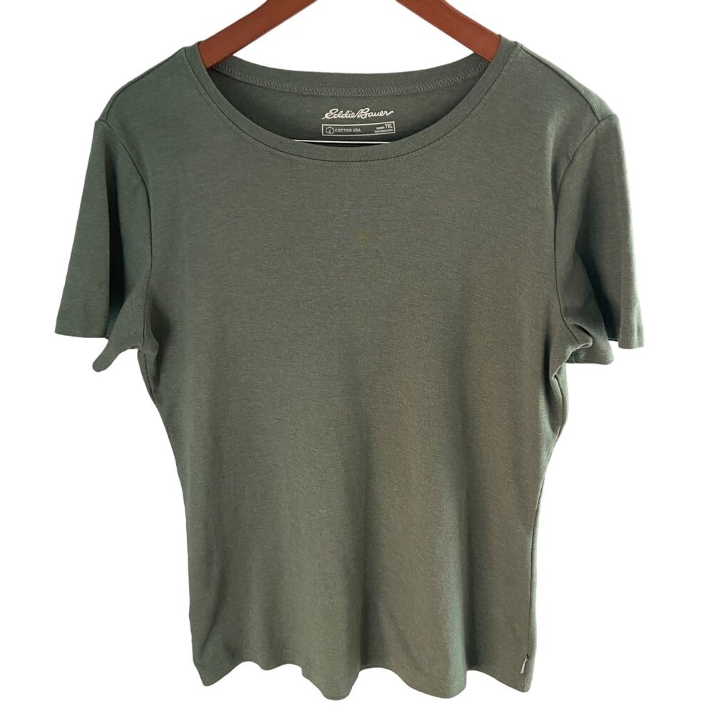 Eddie Bauer Women's Cotton Blend Short Sleeve Top Size TXL Talls Olive Green
